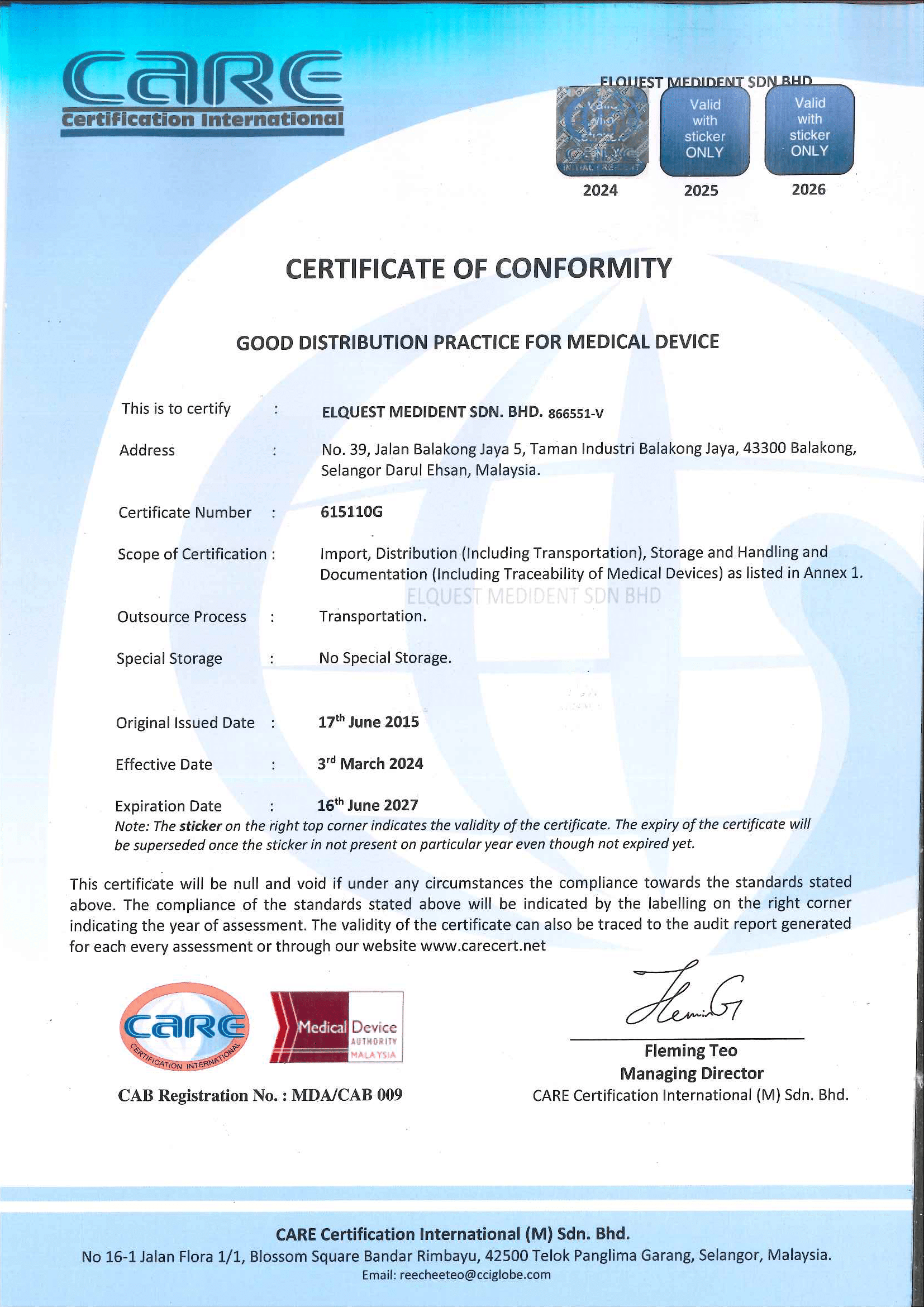 Elquest Medident certificate 6