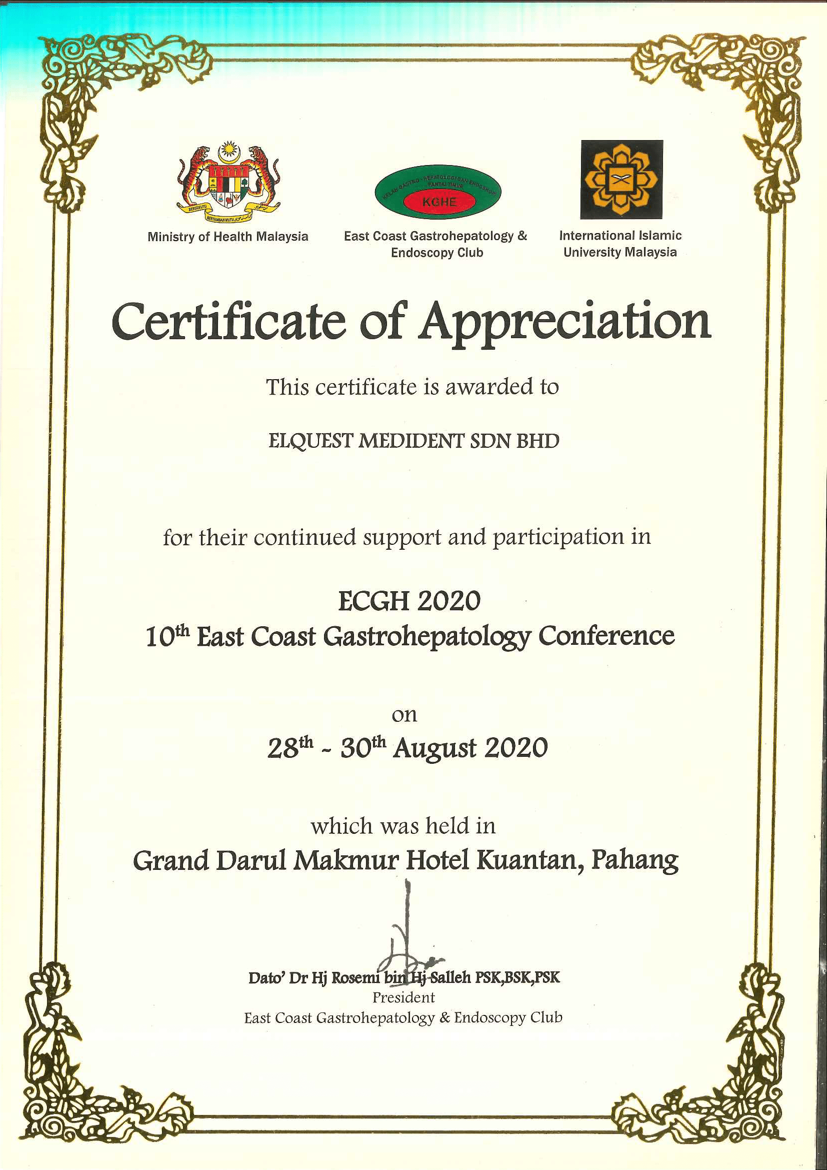 Elquest Medident certificate 11