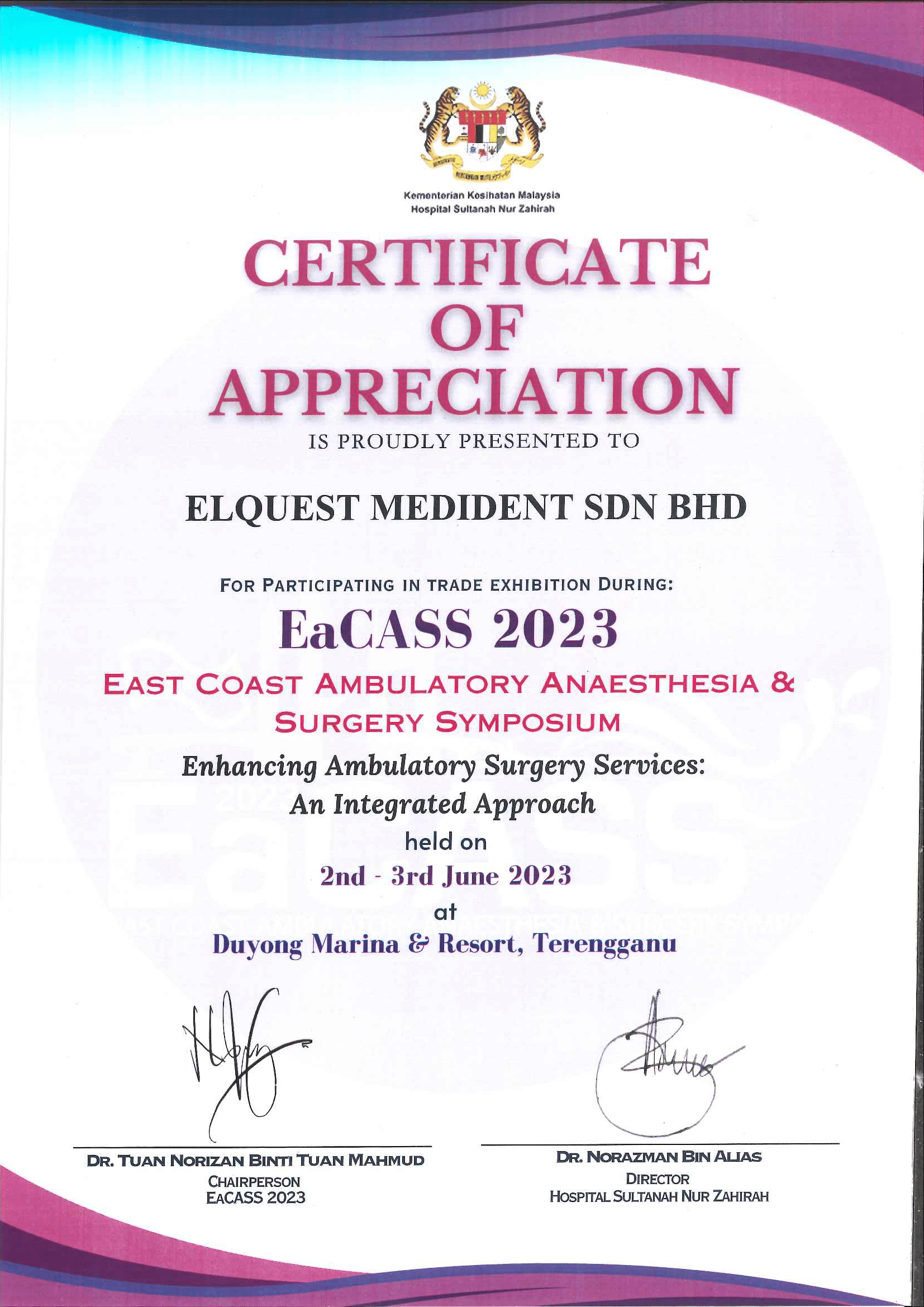 Elquest Medident certificate 10