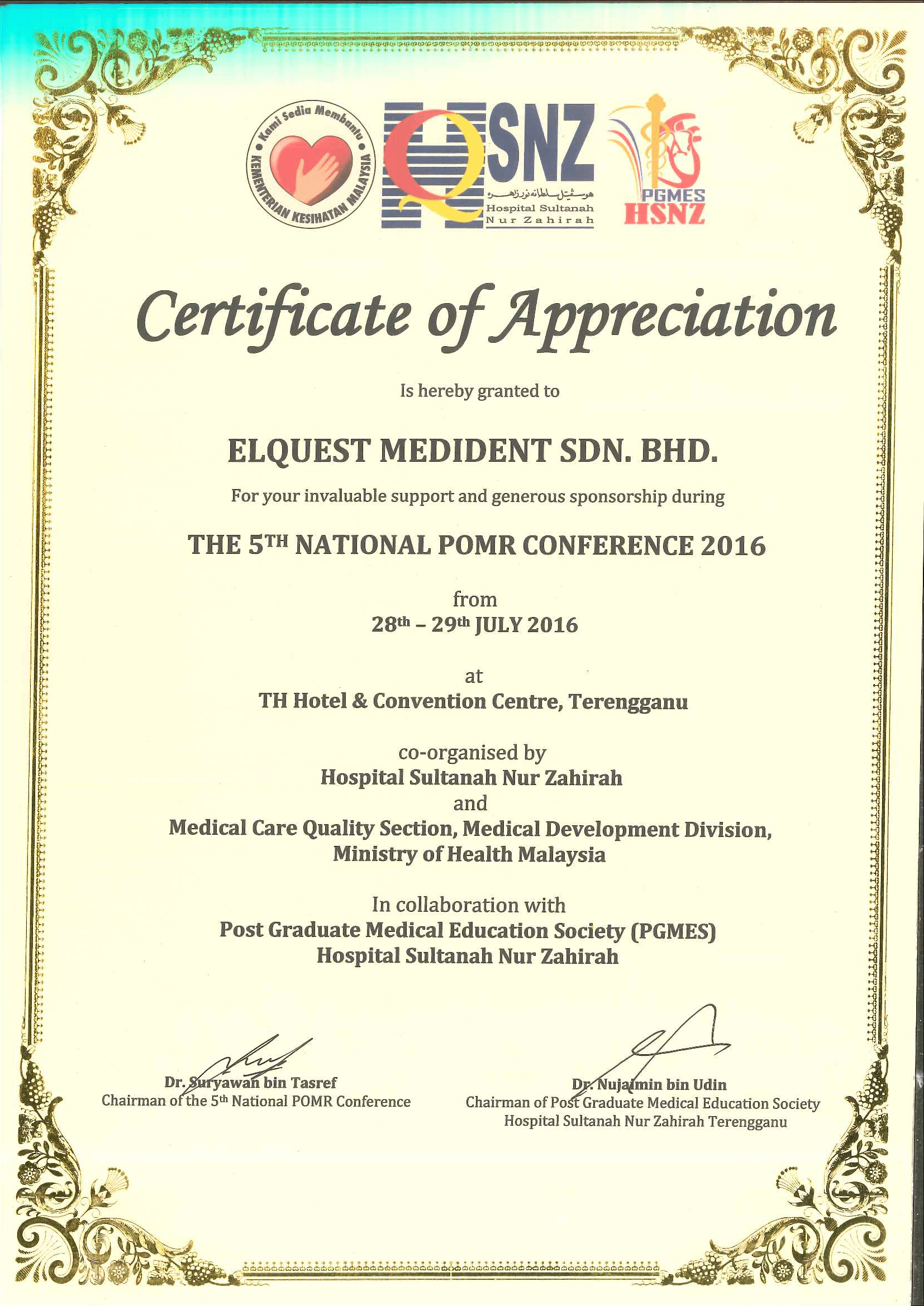 Elquest Medident certificate 17
